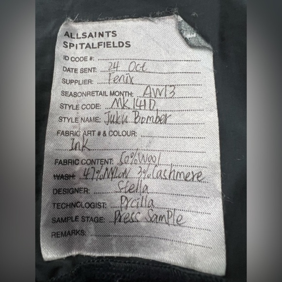 PRESS SAMPLE Allsaints Zip Up Cashmere Bomber Jacket - Picture 5 of 8